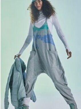 FP Movement by Free People Light Gray Jumpsuit with Blue-Green Print